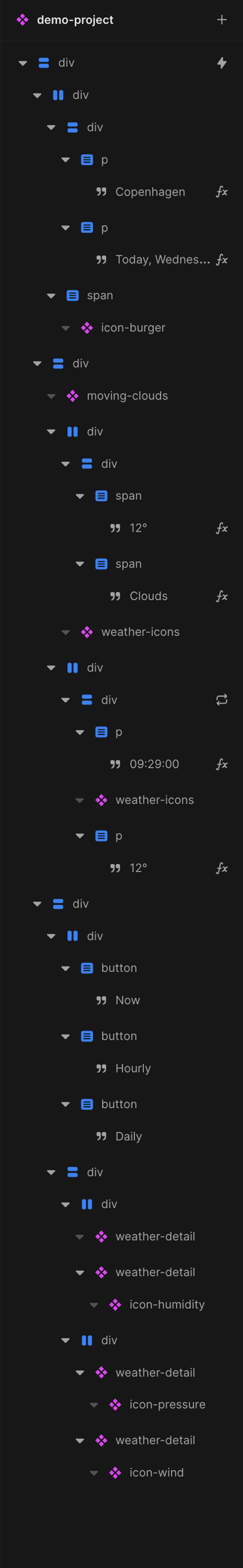 Left panel containing the Nordcraft element tree